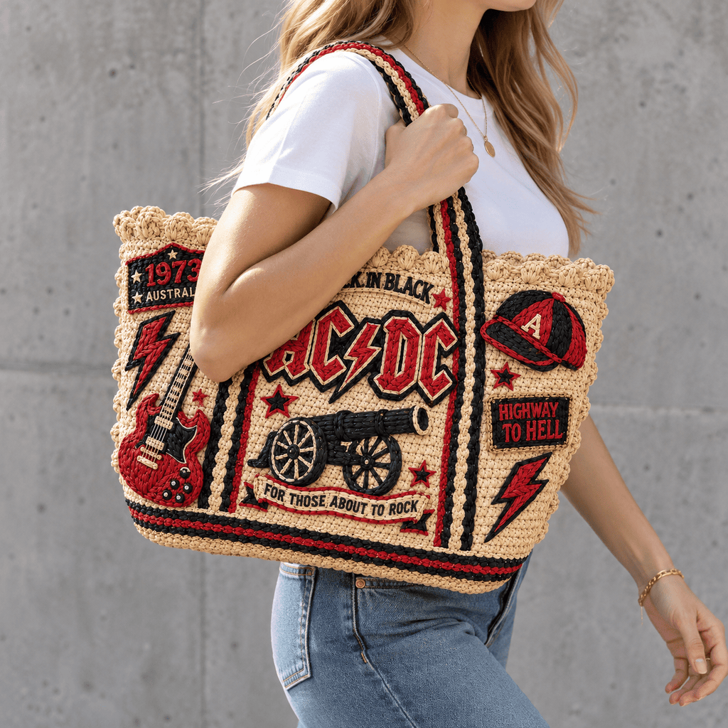 ACDC Straw-Style Embellished Tote Bag DNBN