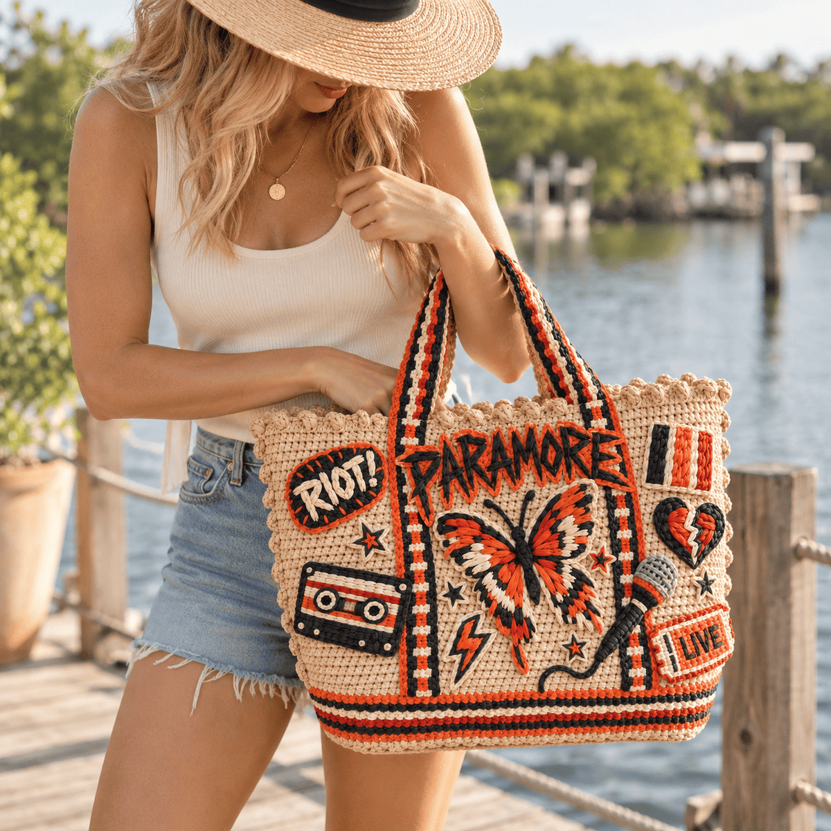 PRM Straw-Style Embellished Tote Bag NTKO